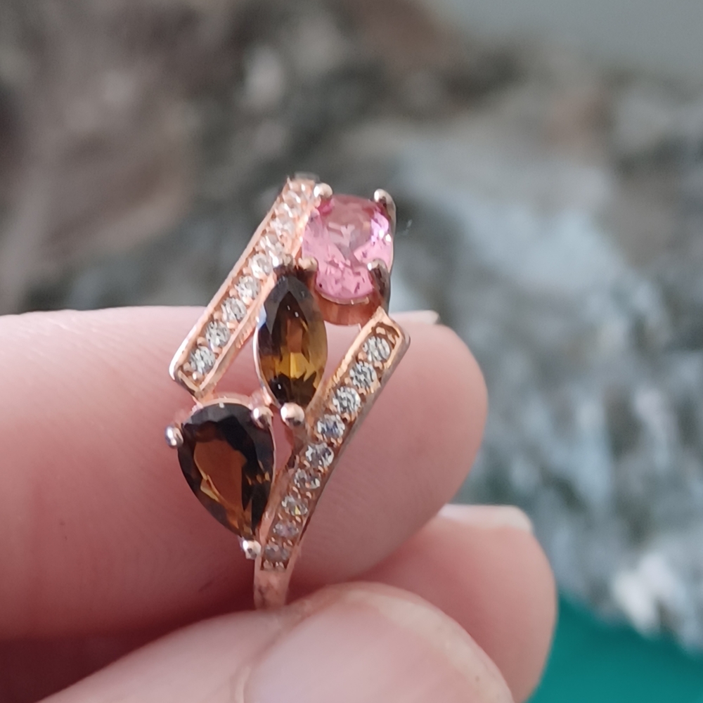 Sterling Silver Rose Gold Natural Tourmaline Ring
